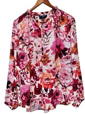 NWT Premise Pink Orange Floral Peasant Blouse Size 2X
